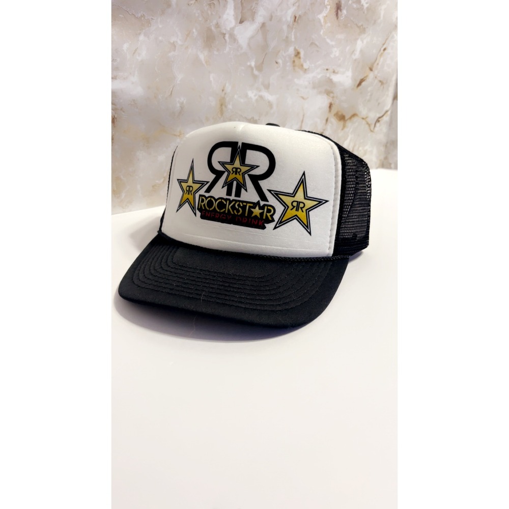 Rockstar Energy Drink Trucker Hat Black White Mesh‎ Adjustable NISSUN CAP